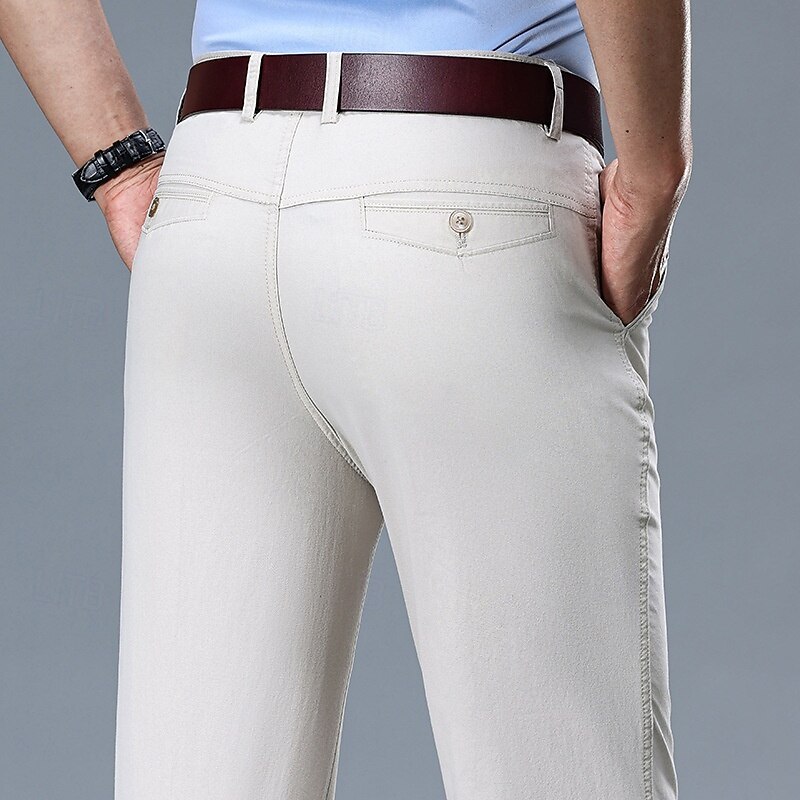 Men's Dress Pants Trousers Chinos Buttons Pocket Plain Comfort Formal Work Business Fashion Classic Style Black White Micro-elastic - Main Image