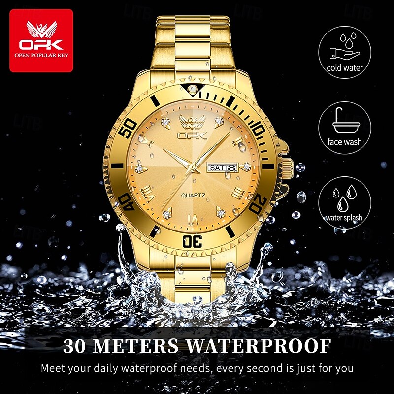 OPK Brand Men's Watches Simple Casual Original Quartz Watch Waterproof Stainleess Steel Luminous Dual Calendar Display Original Watch 81712