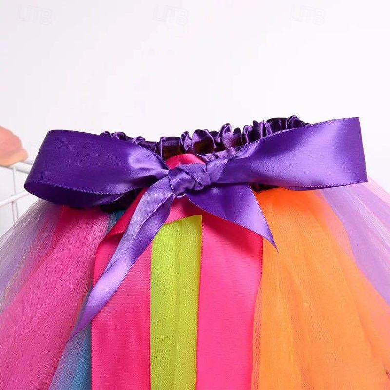 Kids Girls' Skirt Color Block Cute Mesh Outdoor 4 years+ Summer Pink Sky Blue Light Purple3