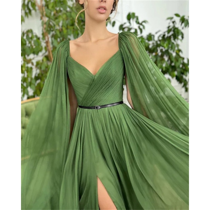 A-Line Evening Gown Elegant Dress Wedding Party Court Train Sleeveless V Neck Fall Wedding Guest Chiffon with Ruched3