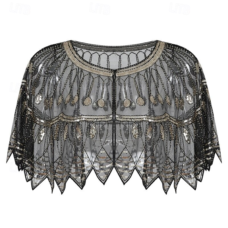 Retro Vintage Medieval Renaissance Scarf Wrap Shawls The Great Gatsby Flapper Girl Sequins Fancy Dress Women's Carnival Wedding Evening Party Masquerade Adults' Shawl2