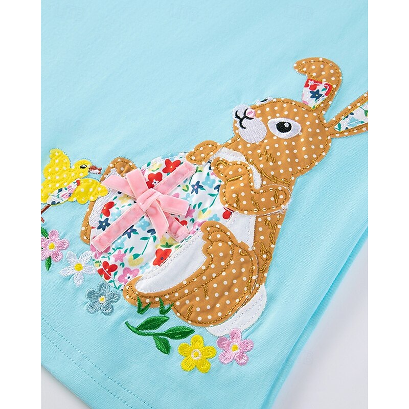 Kids Girls' Dress Rabbit Short Sleeve Outdoor Casual Fashion Adorable 100% Cotton Knee-length Casual Dress A Line Dress Summer 4 years+ Blue4