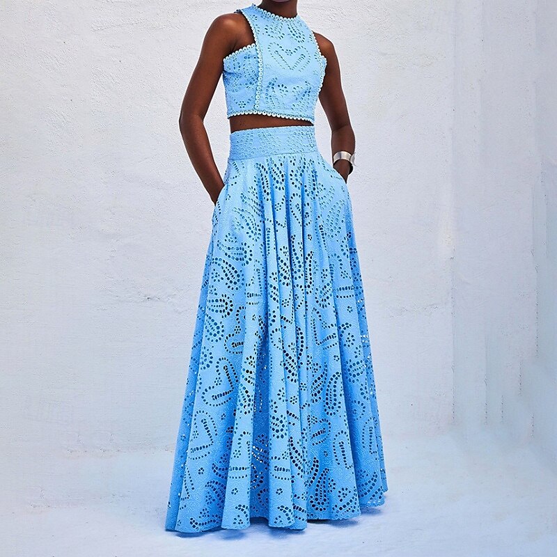 Women's Long Dress Maxi Dress Two Piece Dress Elegant Fashion Vacation Date Going out Regular Fit Plain Sleeveless Crew Neck Black White Yellow Pink Summer2