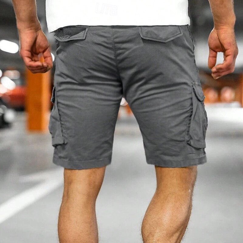 Men's Cargo Shorts Shorts Bermuda shorts Casual Shorts Drawstring Multi Pocket Straight Leg Plain Breathable Moisture Wicking Knee Length Outdoor Casual Camping & Hiking Fashion Streetwear Black Green3