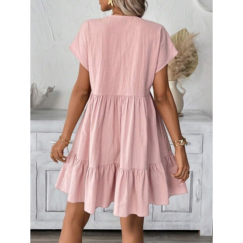 Women's Mini Dress A Line Dress Summer Dress Solid Color Casual Daily Regular Fit Graphic Short Sleeve V Neck Pink Green Apricot Summer2