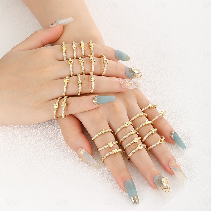 Personalized Letter Ring, Gift for Mom, 18K Gold Plated Copper Ring, A-Z Alphabet Design, Adjustable Open Band with Zircon, Elegant and Stylish Jewelry for Women4