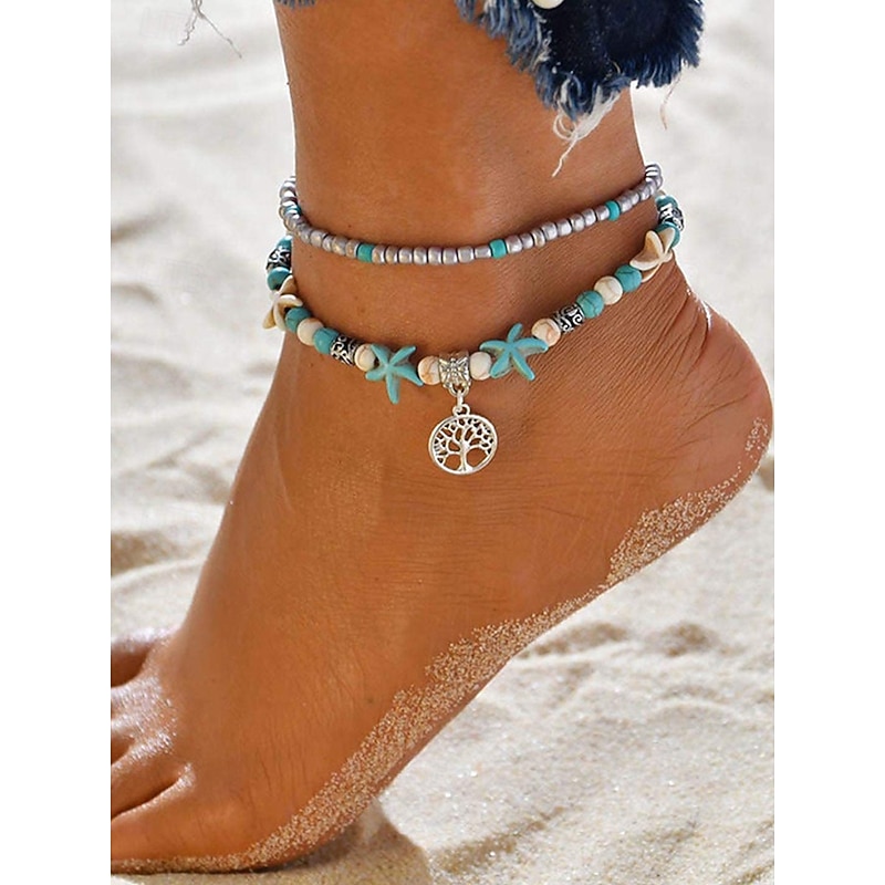 Boho Starfish & Turtle Charm Anklet – Handmade Beaded Layered Ankle Bracelet, Beach Surfer Jewelry for Women & Girls, Summer Holiday Foot Accessory4