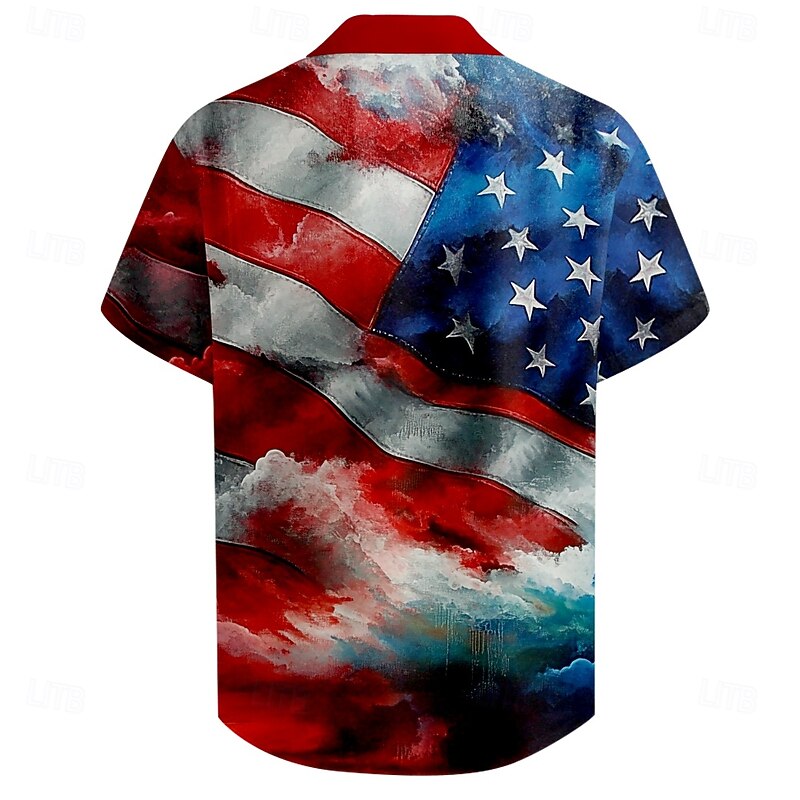 Men's American Flag Independence Day Patriotic Shirt Casual Shirt Button Up Shirt Short Sleeve Army Militray Outdoor Vacation Streetwear Summer Spring Turndown 3D Print Collared Shirts Red2
