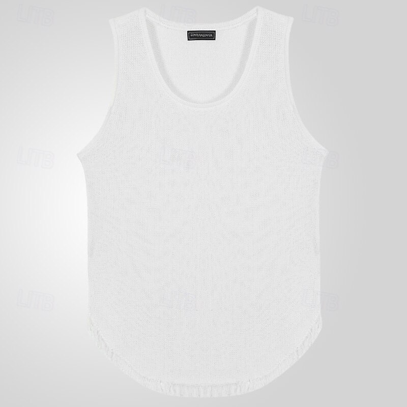Men's Tank Top Undershirt Sleeveless Shirt Sleeveless Crew Neck Summer Solid Color Fashion Designer Muscle Knitted Outdoor Going out Gym White Top Tee for Men3