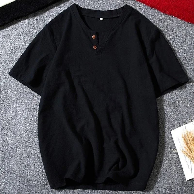 Men's Button T Shirt Henley Shirt Tee Short Sleeve Shirt Short Sleeve Henley Summer Solid / Plain Color Fashion Designer Fashion Vacation Street Going out Navy Black White Top Tee for Men4