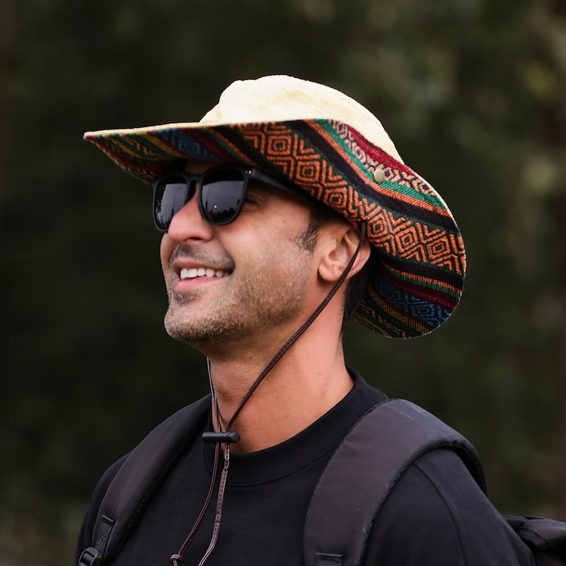 Men's Bucket Hat Sun Hat Fishing Hat Boonie hat Black Red Polyester Embroidered Fashion Casual Daily Boho Paisley Damask Plaid / Striped / Chevron / Round Sunscreen Breathable3