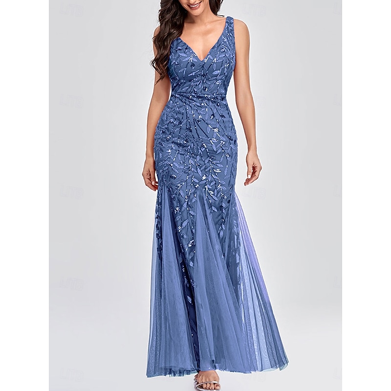 Dress Mother of the Bride Dress Elegant Party V Neck Floor Length Polyester Sleeveless with Appliques2