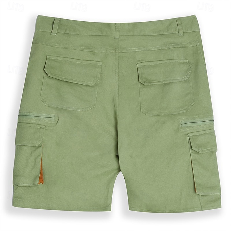 Men's Cargo Shorts Shorts Casual Shorts Zipper Pocket Multi Pocket Straight Leg Plain Comfort Knee Length Casual Daily Holiday Fashion Streetwear Black Green Micro-elastic3