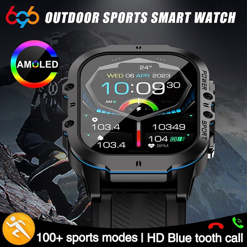 696 Smart Watch Fitness Tracker ECG PPG Bluetooth Call Reminder Android iOS IP67 44mm 1.96