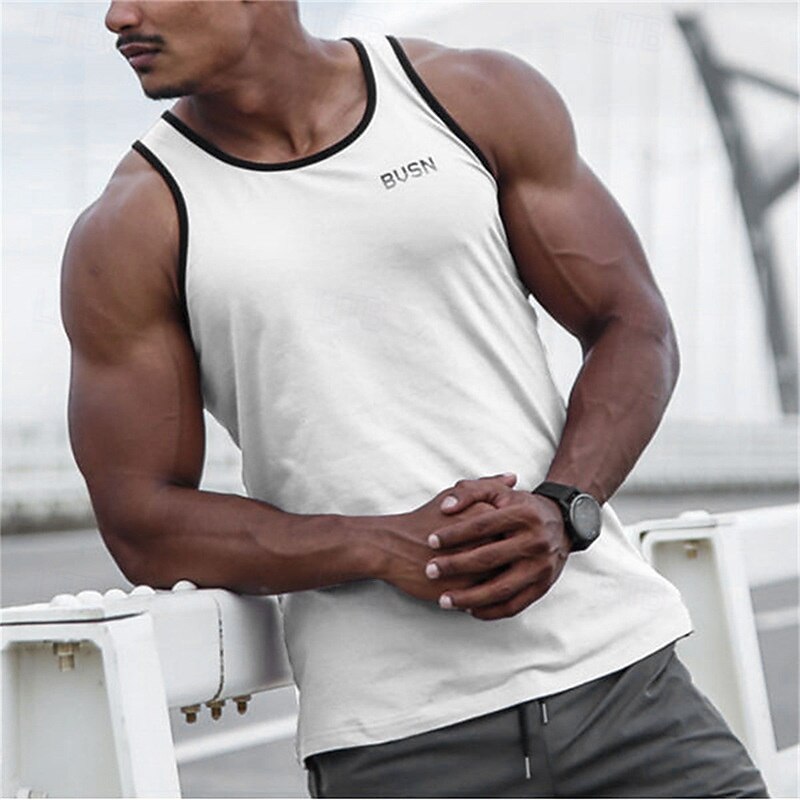 Men's Tank Top Vest Top Sleeveless Shirt Sleeveless Crew Neck Summer Solid Color Sports Fashion Comfortable Print Street Casual Daily Black White Green Top Tee for Men2