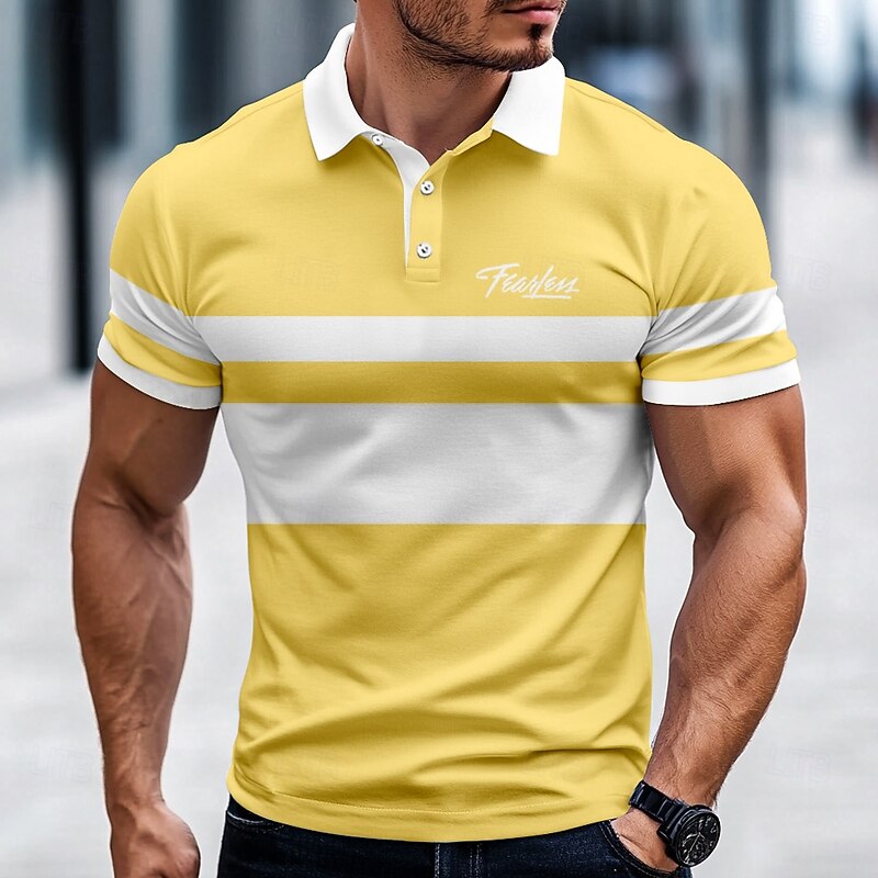 Men's Striped Rugby Polo Short Sleeve Polo Shirts Collared Shirts Casual School Outdoor Daily Wear 3D Print Summer Spring Fall Yellow Blue Green2