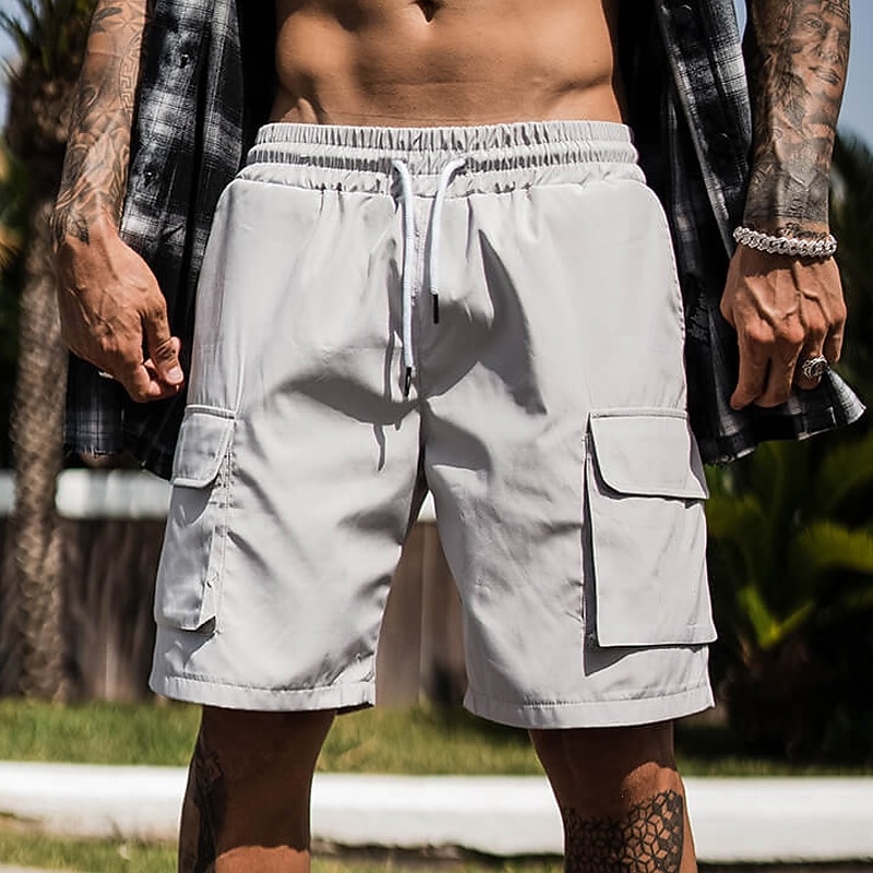 Men's Cargo Shorts Shorts Bermuda shorts Casual Shorts Baggy Shorts Drawstring Elastic Waist Multi Pocket Plain Breathable Quick Dry Knee Length Outdoor Casual Running Fashion Streetwear Black Gray4