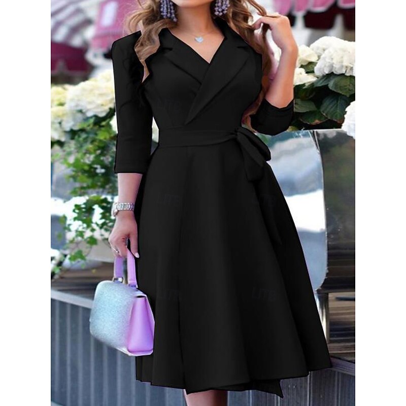 Women's Mini Dress Blazer Dress Work Dresses Fit And Flare Dress Basic Casual Vacation Daily Regular Fit Graphic Long Sleeve Lapel Black Pink Wine Blue Summer4