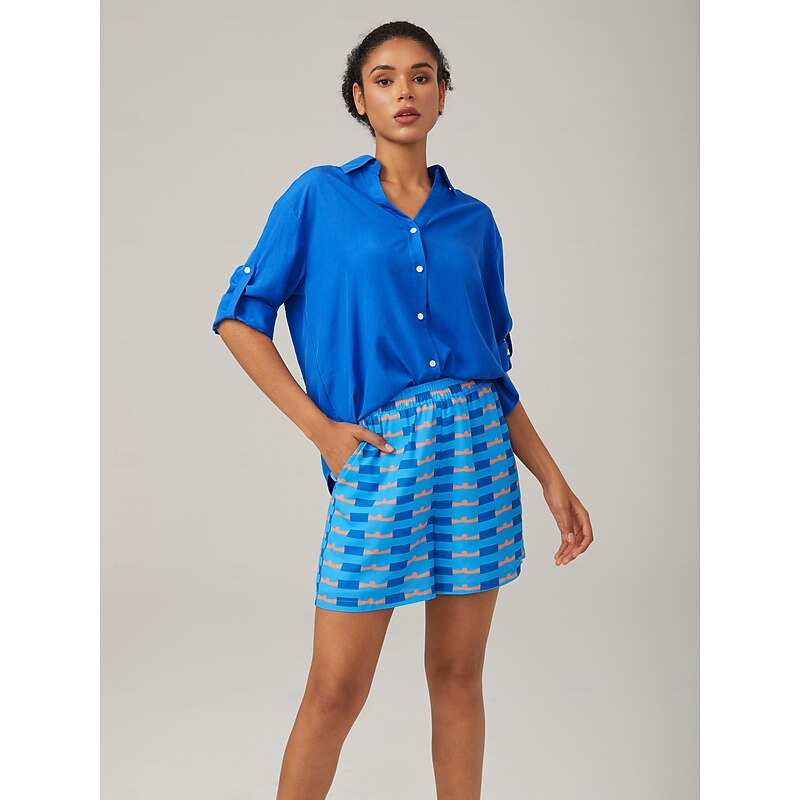 Vacation-Style Blue Geometric Print Shorts4