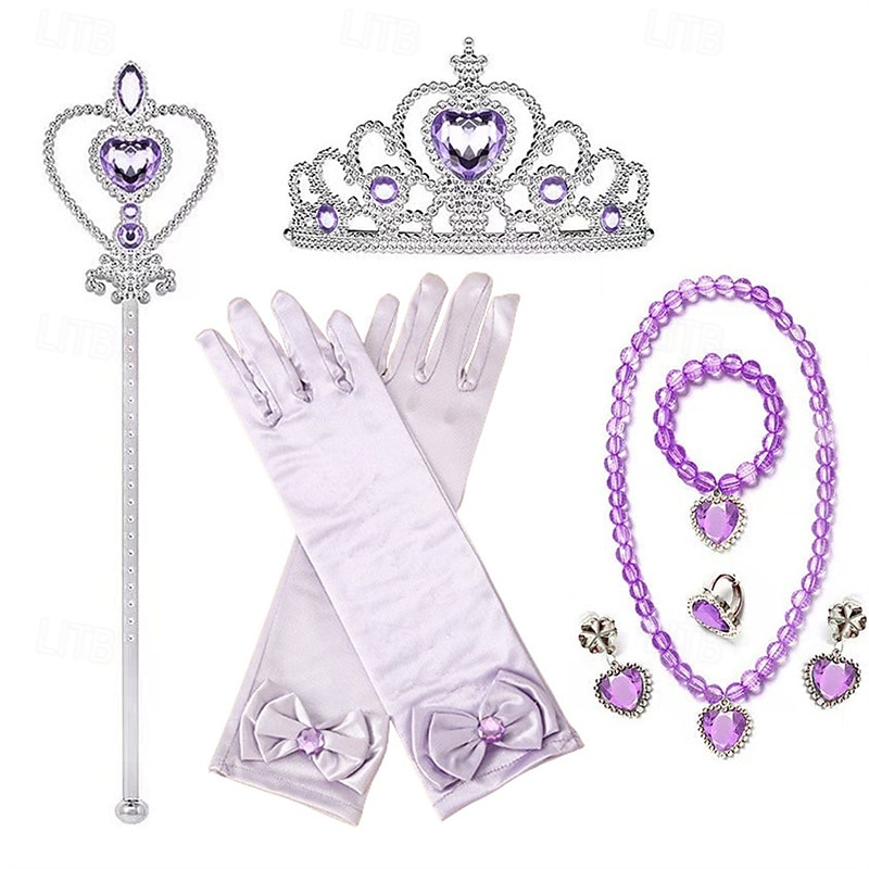 Kids Girls' Princess Dress Up Set Gloves Necklace Jewelry Set Tiara Princess Sweet Party Birthday Heart Pink Blue2