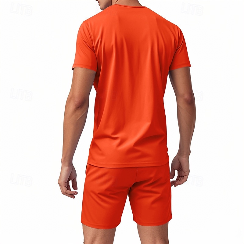 Men's T-shirt Suits 2 Pieces Outfits Tee & Shorts Short Sleeve V Neck Summer Plain Fashion Casual 2 Piece Vacation Daily Wear Going out Black White Orange Top Tee for Men4