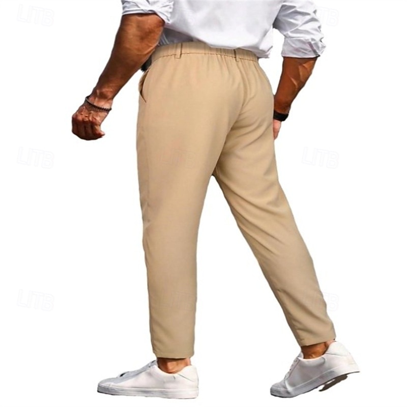 Men's Dress Pants Trousers Chinos Buttons Pocket Plain Comfort Formal Party Work Fashion Classic Style ArmyGreen Black Micro-elastic4