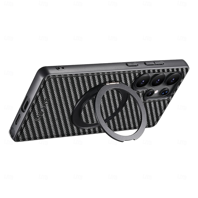 Phone Case For Samsung Galaxy S25 S24 S23 Ultra Plus S22 Plus  Ultra Back Cover with Stand Holder Magnetic Support Wireless Charging Retro TPU Carbon Fiber PC2