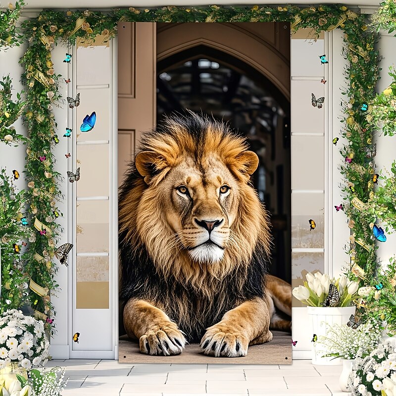 Animal Lion Door Decorations Door Covers Door Tapestry Door Curtain Decoration Backdrop Indoor/Outdoor Door Banner for Front Door Farmhouse4