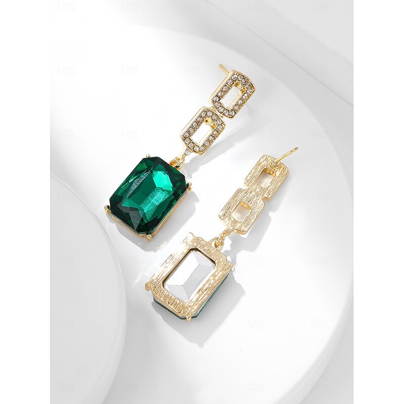 Women's Emerald Green Cubic Zirconia Earrings Geometrical Hope Blessed Stylish Simple Earrings Jewelry Green For Carnival Prom 1 Pair3