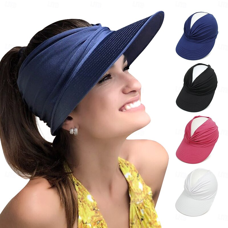 Sun Hats for Women UV Protection Sun Visor Wide Brim Summer Hats with Ponytail