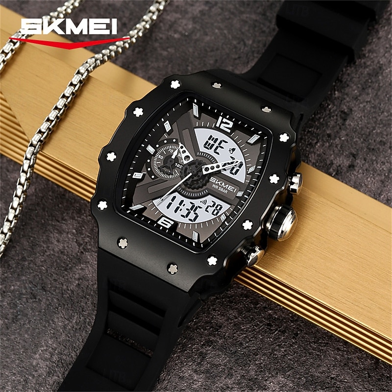 SKMEI Dual Display Electronic Watch Men's Wine Barrel Shaped Waterproof Luminous Multifunctional Electronic Watch4