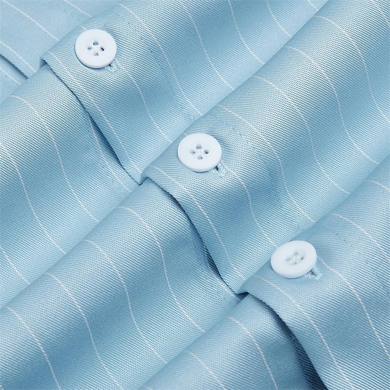 Men's Shirt Summer Shirt Casual Shirt Beach Shirt Button Up Shirt White Green Dark Blue Light Blue Short Sleeve Stripes Shirt Collar Vacation Hawaiian Clothing Apparel Polyester Fashion Casual3