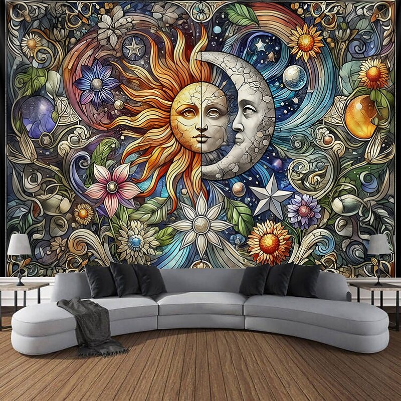 Sun and Moon Mandala Hanging Tapestry Wall Art Large Tapestry Mural Decor Photograph Backdrop Blanket Curtain Home Bedroom Living Room Decoration2