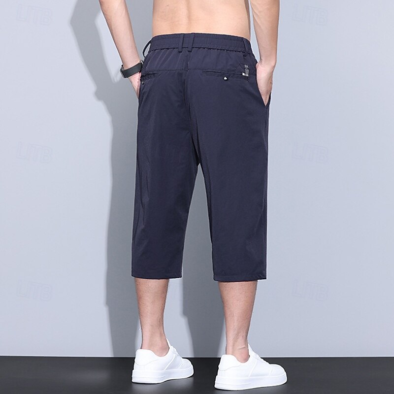 Men's Capri Pants Shorts Dress Shorts Casual Shorts Pocket Elastic Waist Straight Leg Plain Breathable Moisture Wicking Calf-Length Office Business Daily Fashion Streetwear Black Blue2
