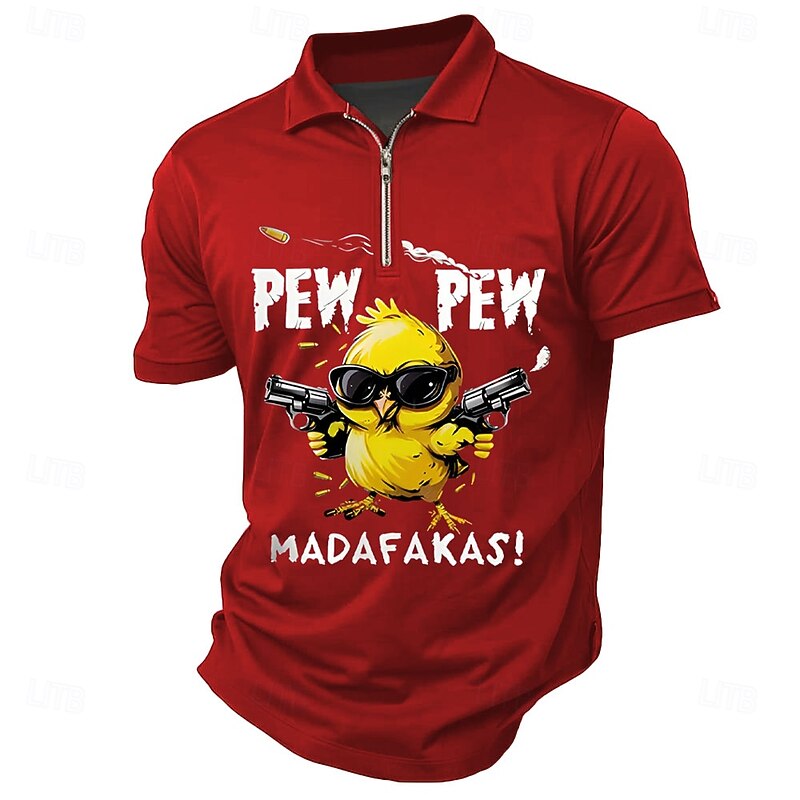 Men's Text Chick Zip Polo Shirts Short Sleeve Polo Shirts Collared Shirts Casual Outdoor Athleisure 3D Print Summer Black Red Dark Green2