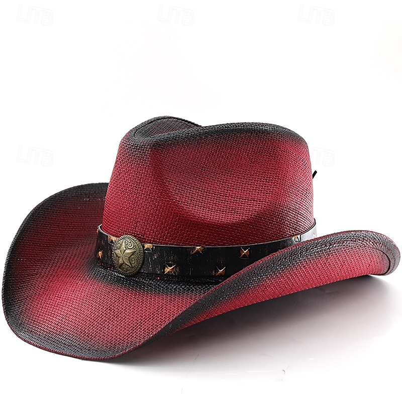 Men's Sun Hat Cowboy Hat Fedora Trilby Hat Black Red Polyester Vintage Style Fashion 18th Century State of Texas Daily Theme Party Solid / Plain Color Sunscreen Cosplay