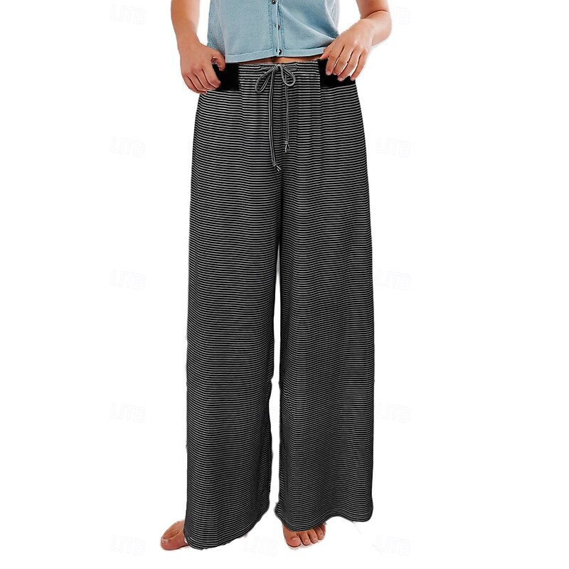 Women's  Slacks Casual Full Length Natural Striped Elastic Waist Comfy Outdoor Comfortable Vacation Street Black Pink Light Grey Dark Gray Summer Regular Fit