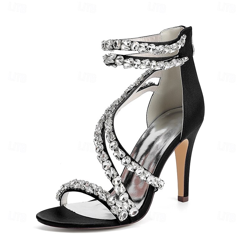 Women's White Rhinestone Strappy High Heel Sandals – Elegant Cocktail Party Wedding Shoes - Main Image