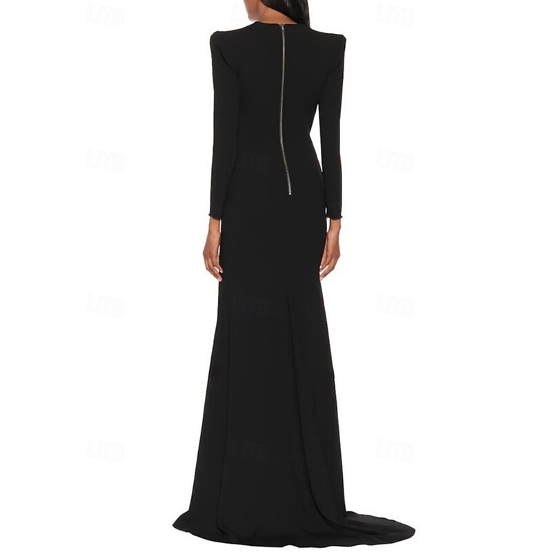 Tuxedo Dress A-Line Formal Stretch Crepe Elegant Long Sleeve Floor Length Split Thigh V Neck4