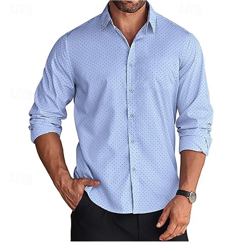 Men's Dress Shirt Button Up Shirt Polka Dot Wedding Daily Black White Wine Dark Navy Long Sleeve Turndown Spring &  Fall Clothing Apparel Buckle3