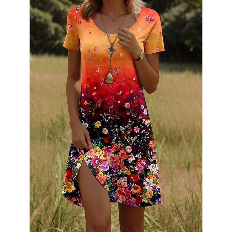 Women's Mini Dress A Line Dress Elegant Vintage Stylish Daily Regular Fit Floral Graphic Short Sleeve V Neck White Red Blue Emerald Green Summer Spring4