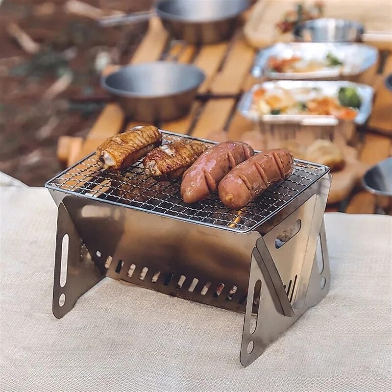 Folding Charcoal BBQ Grill, Stainless Steel Easy To Install Ventilation Holes Collapsible Grill for Parties