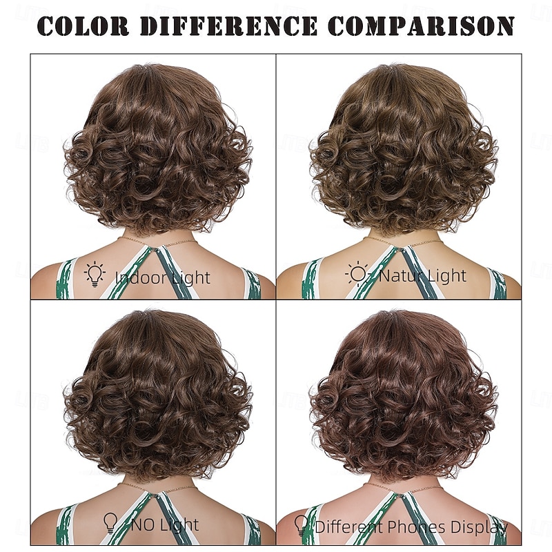 Synthetic Wig Wavy Curly Weave Asymmetrical Neat Bang Machine Made Wig 12 inch A1 Synthetic Hair Women's Classic Comfortable Color Gradient Ombre3