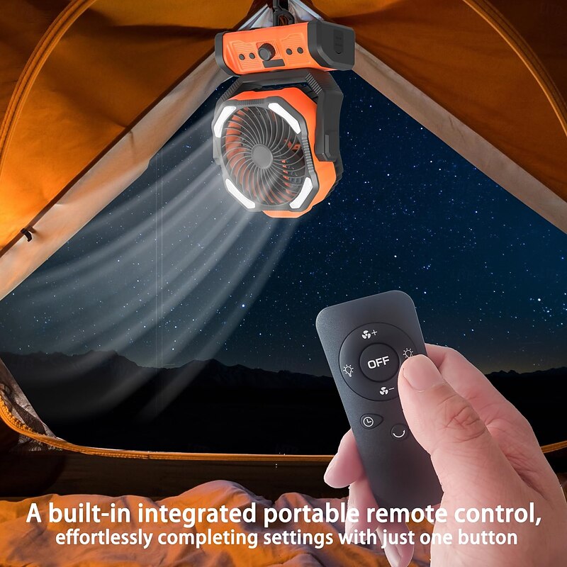 1 Pc Camping Lights, Fans, Large Capacity Rechargeable Battery For Mobile Phone Charging, Suspension, Standing Dual-Use, Stepless Speed Regulation Type-C, Low Noise4