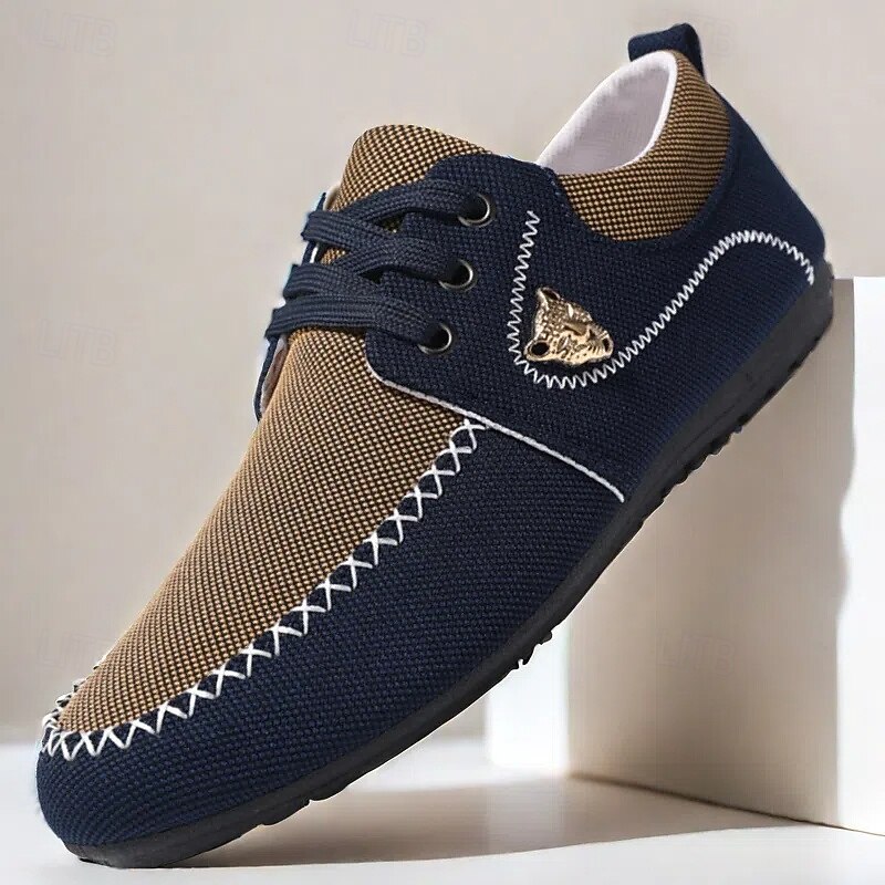 Men's Navy Blue Nylon Casual Shoes with Textured Fabric and Lace Detailing - Ideal for Everyday Comfort