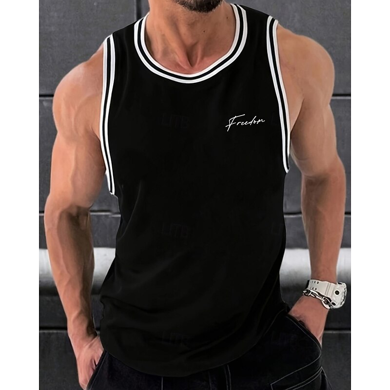 Men's Tank Top Vest Top Undershirt Sleeveless Shirt Sleeveless Crew Neck Summer Stripes Fashion Designer Basic Print Vacation Street Going out Black White Wine Top Tee for Men
