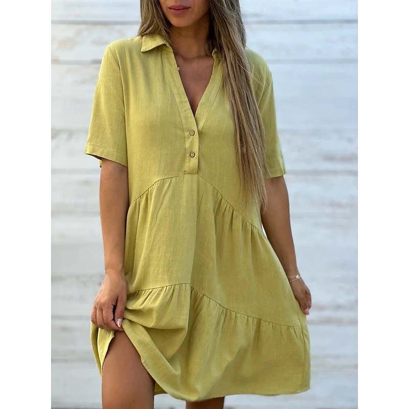 Women's Mini Dress Petite Dress White Dress Shirt Dress Casual Dress Summer Dress Fashion Classic Modern Daily Weekend Regular Fit Plain Half Sleeve Shirt Collar Black White Red Blue Summer4