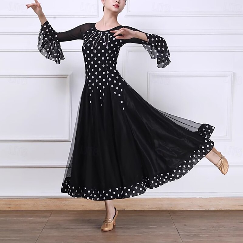 Ballroom Dance Dress Splicing Crystals / Rhinestones Women's Performance Party 3/4 Length Sleeve Mesh Spandex Tulle3