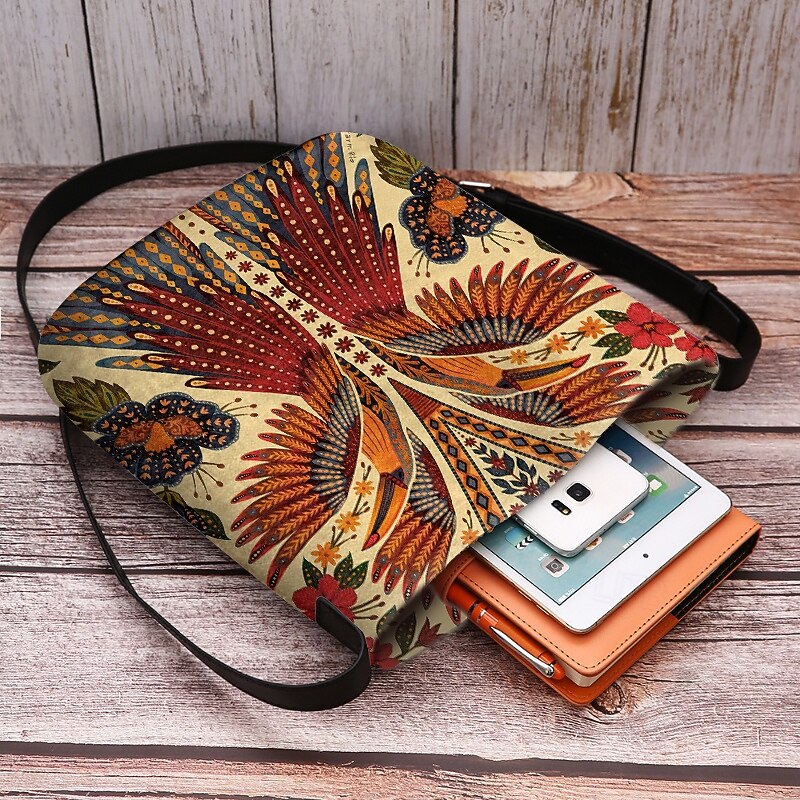 Women's Vintage Phoenix Print Crossbody Bag – Boho Shoulder Purse with Adjustable Strap, Ethnic Style Messenger Bag for Travel, Shopping & Everyday Use4