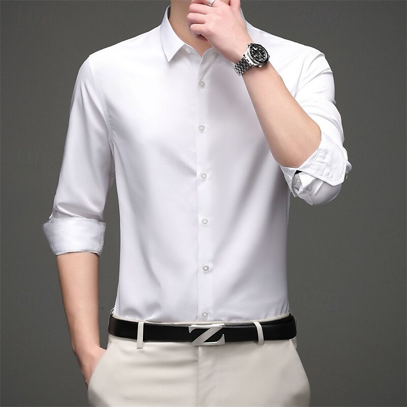 Men's Shirt Dress Shirt Button Up Shirt Plain Wedding Daily Black White Pink Wine Long Sleeve Shirt Collar Spring &  Fall Clothing Apparel Patchwork3